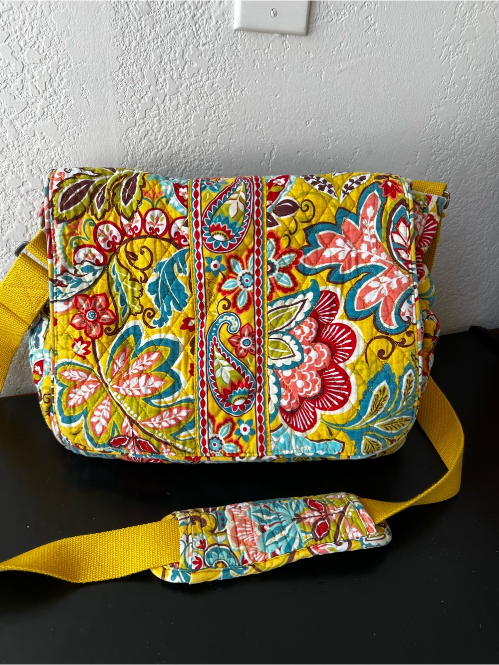 Vera Bradley Messenger Diaper Bag Provencal Quilted Yellow Floral Paisley